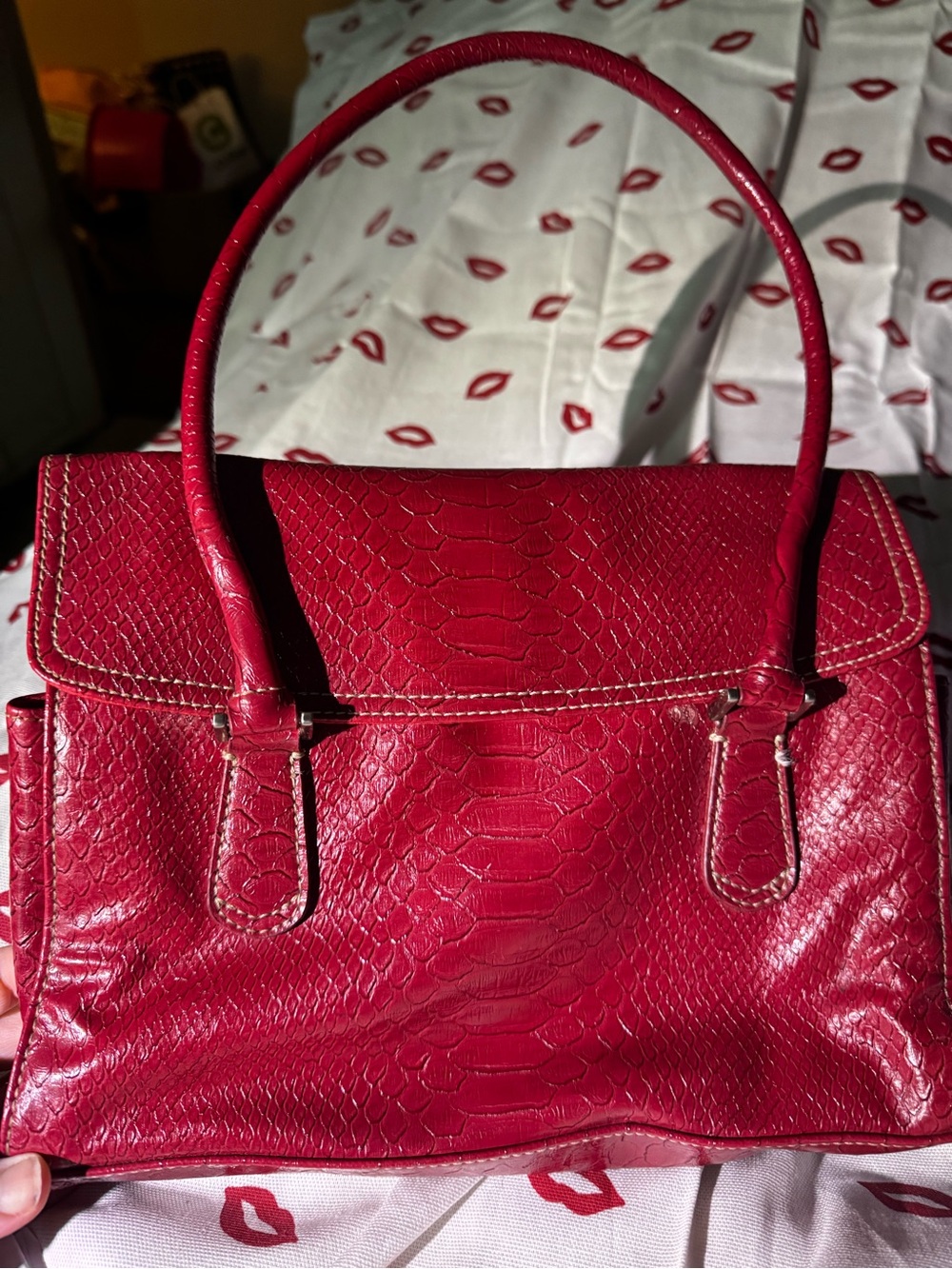 Y2K Liz Claiborne Red faux snake Top-Handle Women’s organizer Handbag #Vintage